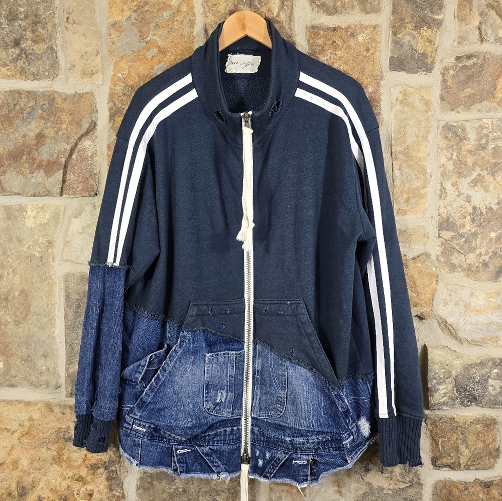 Greg Lauren Distressed Fleece Track Slim Lounge Denim Pant Jacket